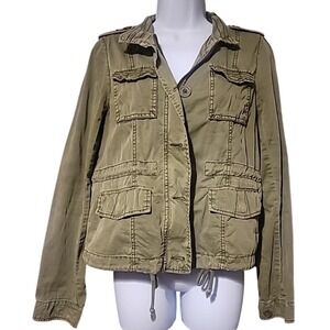 Aeropastale Utility‎ Jacket Women's Sz M Army Green Full Zip Chore Coat Cotton